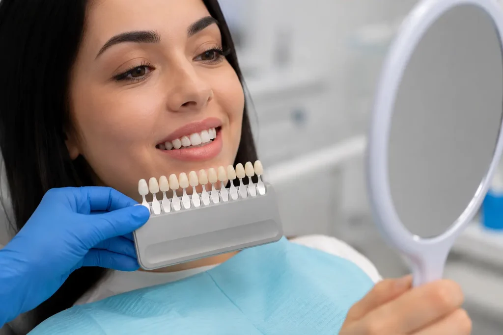 Dental smile shade comparison in clinic