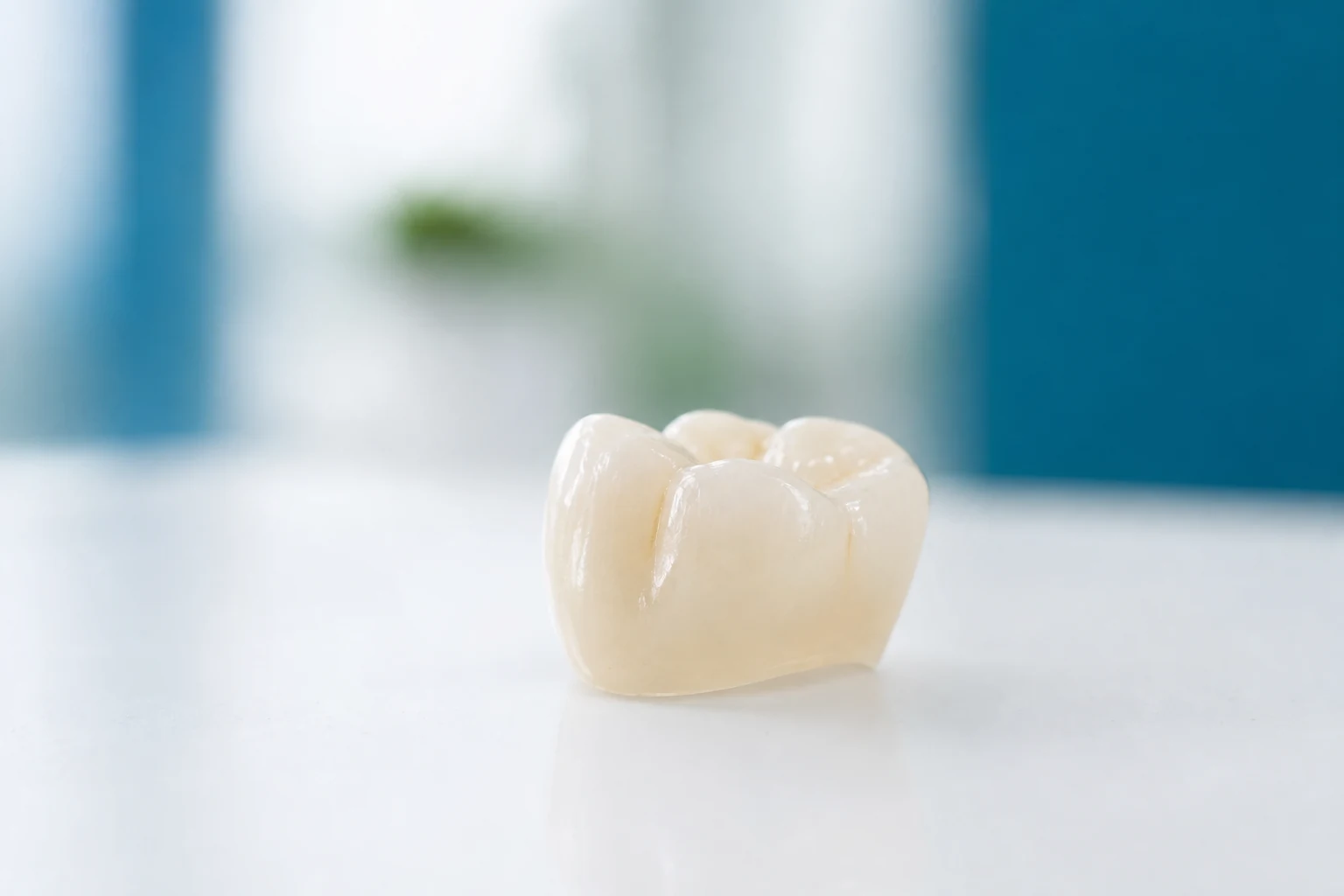 Natural-looking replacement tooth crown on a clean clinical surface.