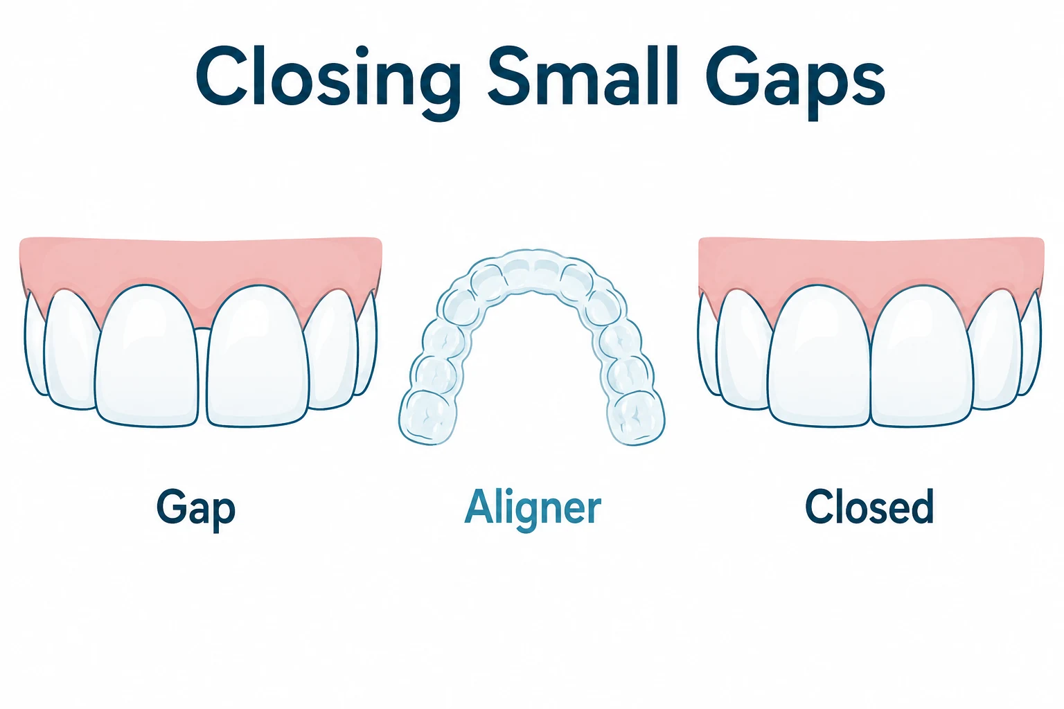 Graphic comparing a small tooth gap before and after aligner treatment