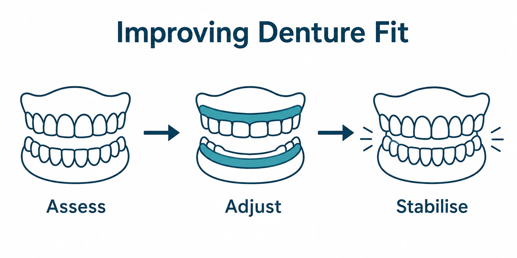 Graphic showing how dentists improve denture fit